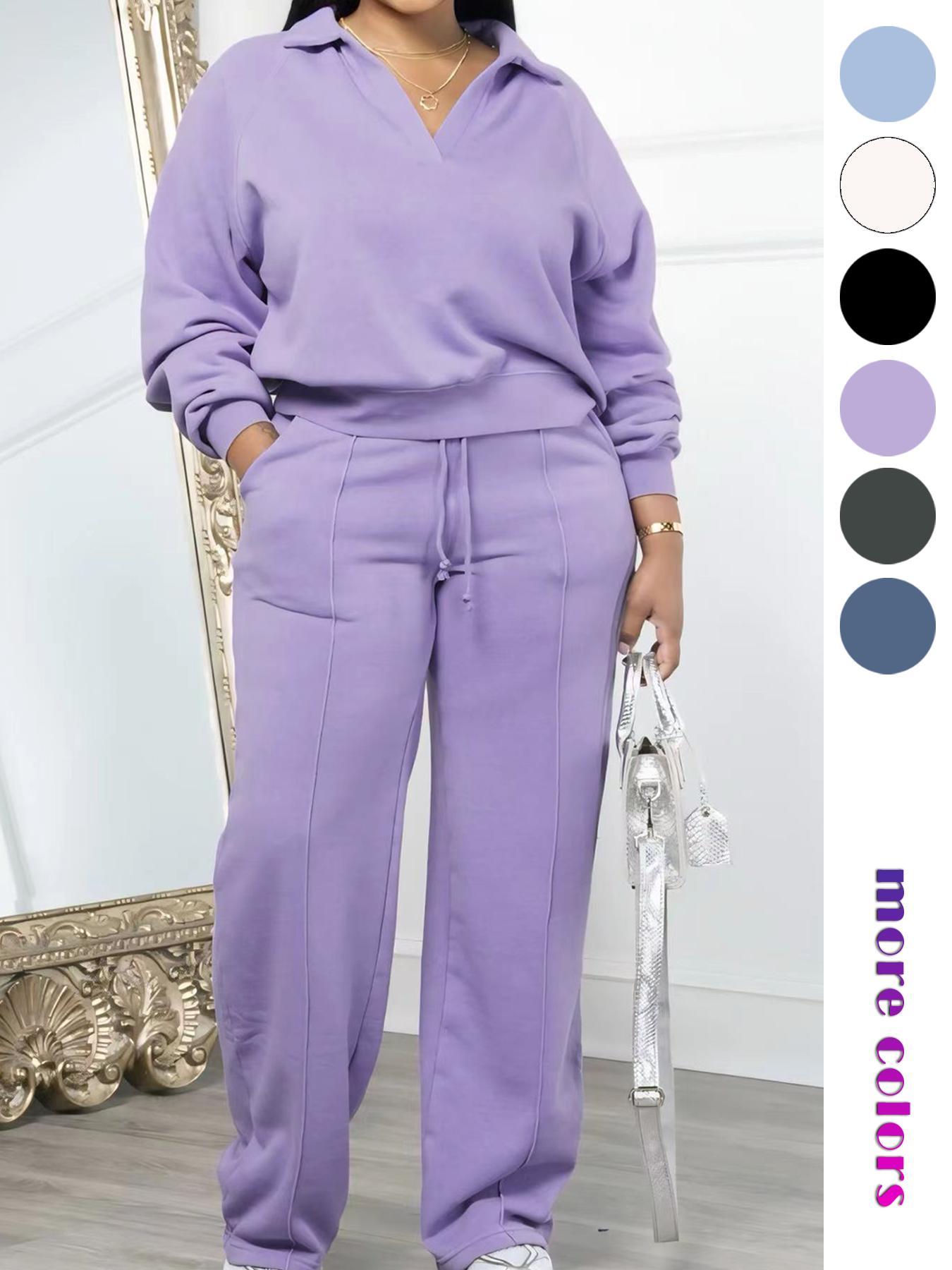 Women's Solid Long Sleeve Sweatshirt & Drawstring Adjustable Waist Pants Set, Casual Fashion Cozy Two-piece Outfit for Daily Outdoor Wear, Women's Clothes for All Seasons, Womenswear