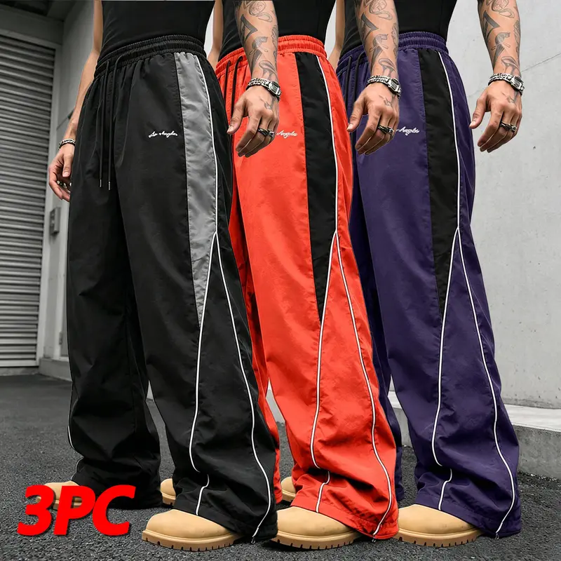 Men's Wide-Leg Casual Pants with Contrast Reflective Strips
