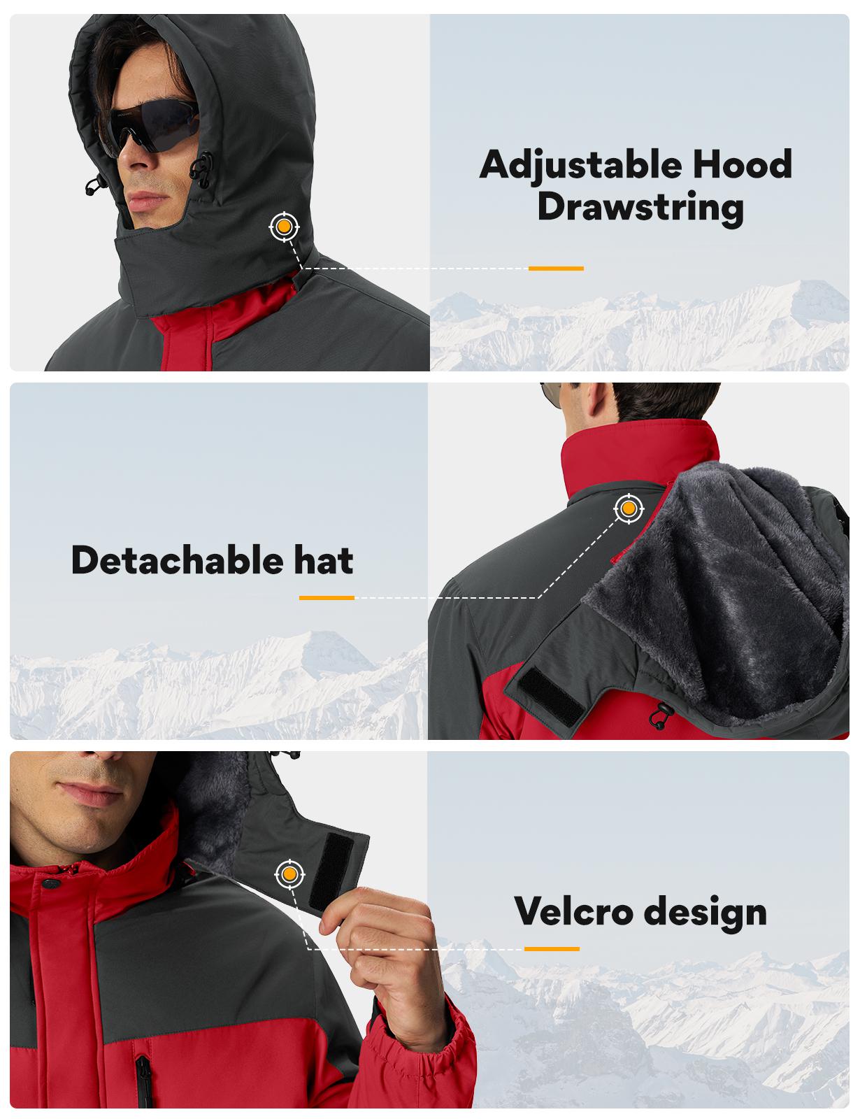 GOPUNE Men's Winter Waterproof Windproof Jacket Ski Snow Jacket Fleece Lined Insulated Snowboard Coat with Detachable Hood & 5 Pockets Cold Weather Outerwear for Snowboarding, Outdoor Work, Hiking & Camping GOPUNE Men's Winter Waterproof Windproof Jacket Ski Snow Jacket Fleece Lined Insulated Snowboard Coat with Detachable Hood & 5 Pockets Cold Weather Outerwear for Snowboarding, Outdoor Work, Hiking & Camping