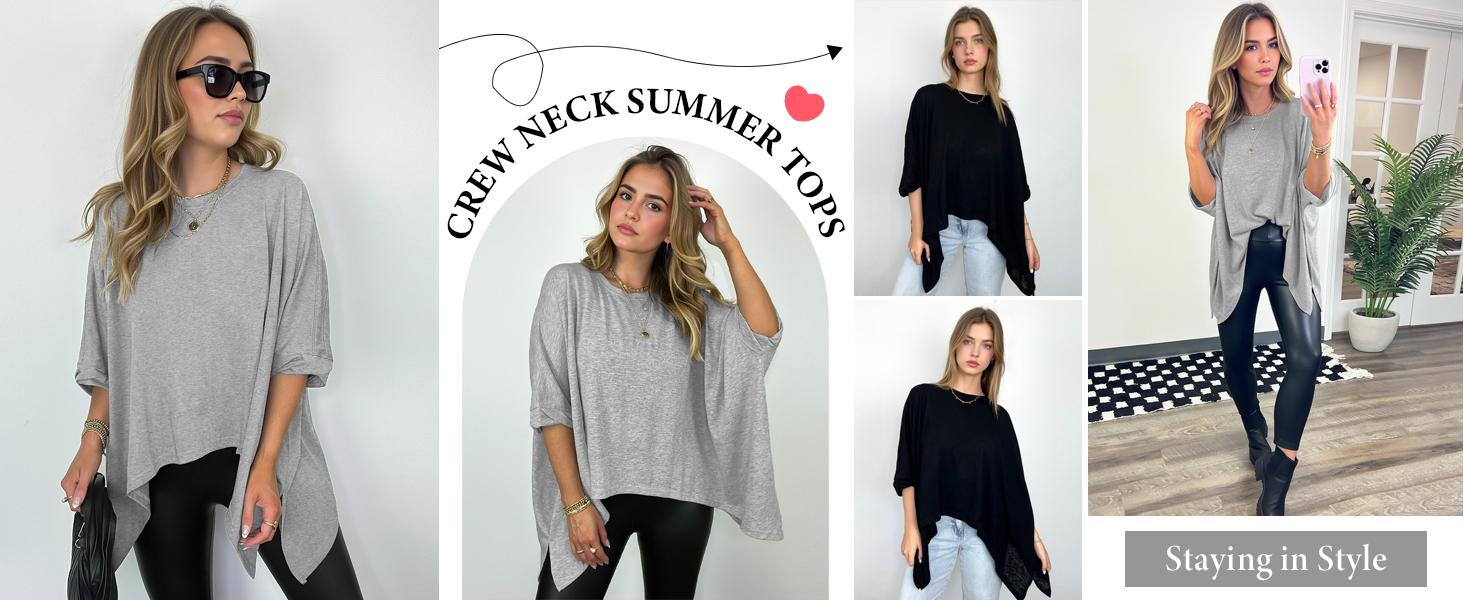 Tankaneo Womens Oversized Tshirts Batwing Short Sleeve Asymmetric Hem Tops Summer Casual Loose Fit Tunic Tee Shirts