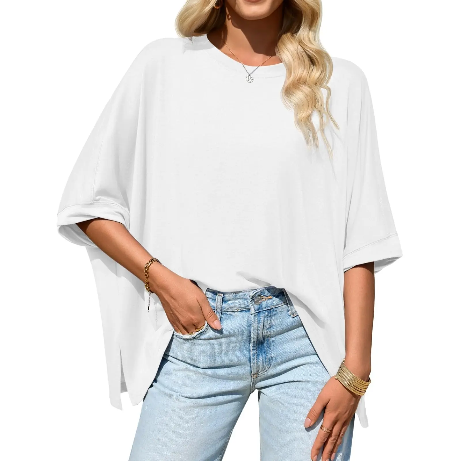 Women's Loose-Fit T-Shirt with Batwing Sleeves