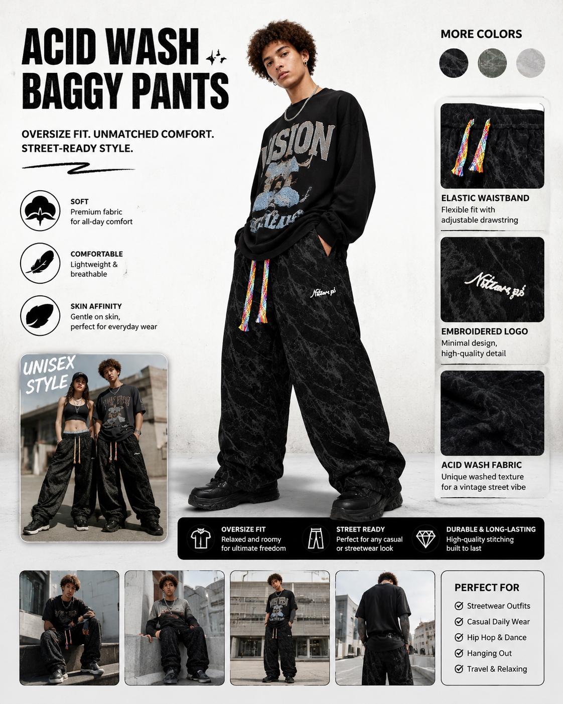 Unisex wide-leg athletic pants with marble texture, street-style running/basketball long pants featuring multicolor drawstrings and embroidered logo, summer edition Unisex wide-leg athletic pants with marble texture, street-style running/basketball long pants featuring multicolor drawstrings and embroidered logo, summer edition
