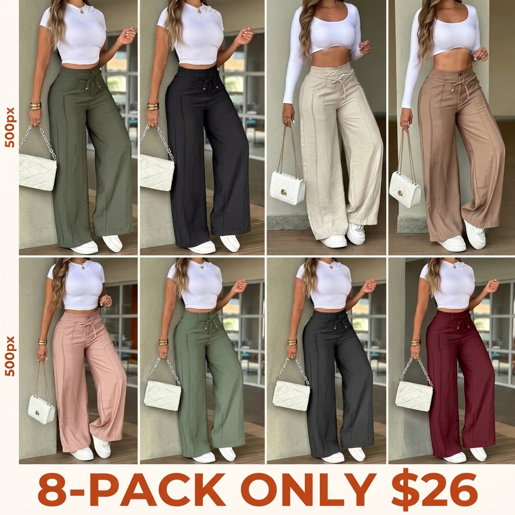New Summer Lightweight High-Waisted Wide-Leg Pants with Drawstring