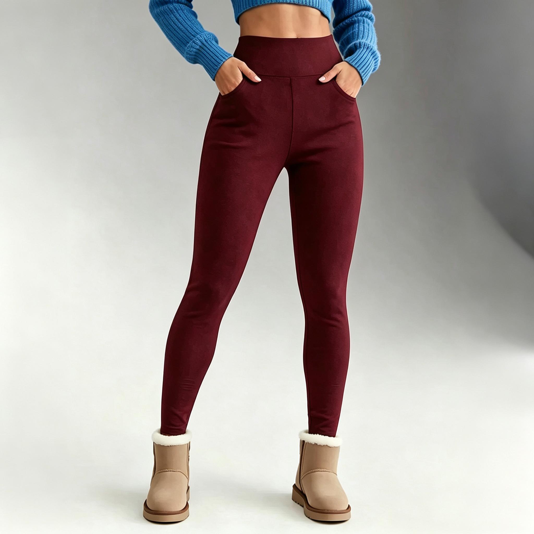 Women's High-Waist Sherpa Fleece-Lined Yoga Bottoms, Soft Basic Elastic Thermal Pants with Tummy Control, Stretchy Thick Cold Weather Tights for Outdoor Daily Wear, Fit Women's High-Waist Sherpa Fleece-Lined Yoga Bottoms, Soft Basic Elastic Thermal Pants with Tummy Control, Stretchy Thick Cold Weather Tights for Outdoor Daily Wear, Fit