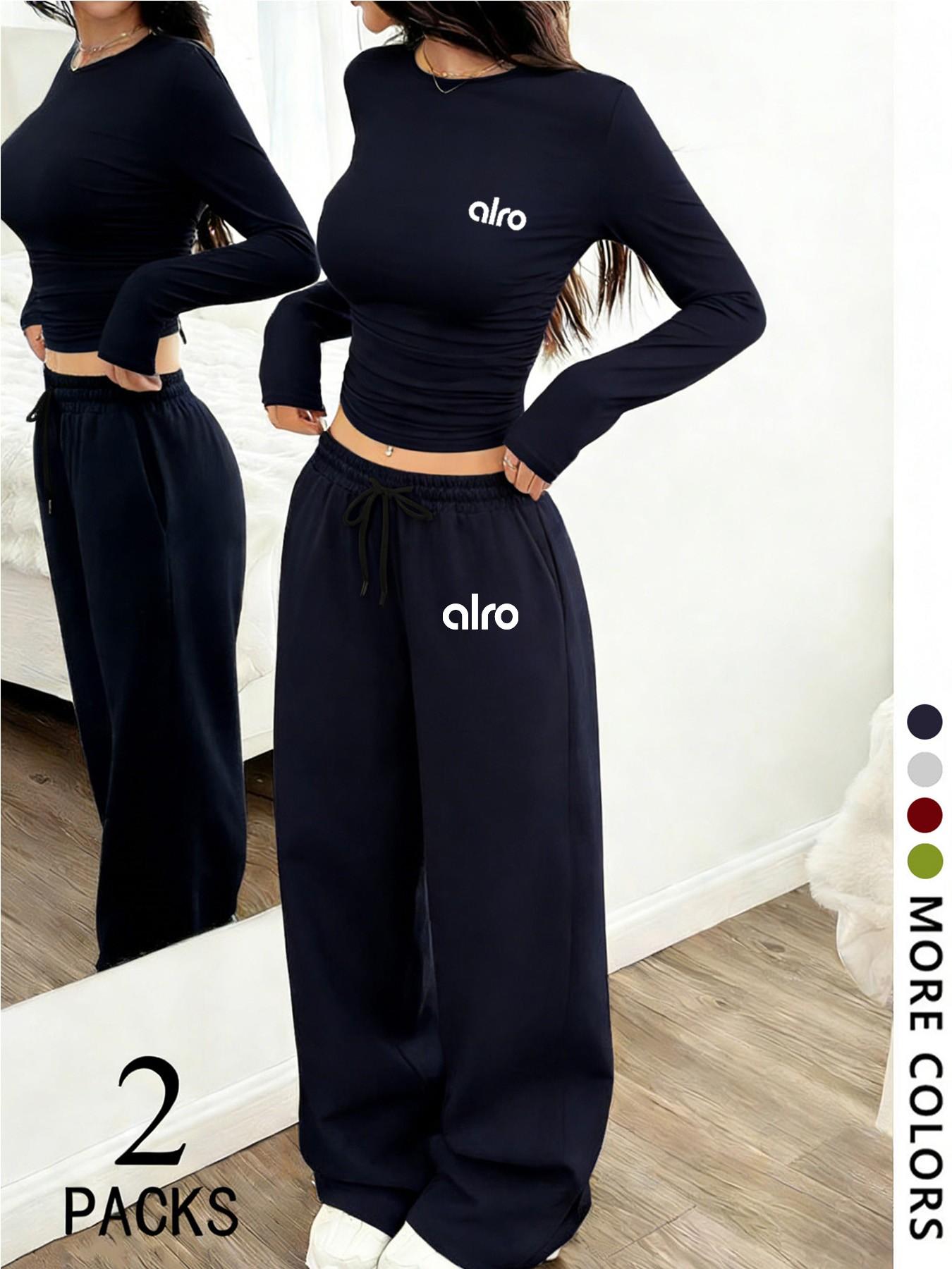 Women's Two-Piece Set, European Style Round Neck Long Sleeve Top, Straight Leg Pants, Comfortable Fabric, Perfect for Daily Wear, Travel, Shopping, Sleep Women's Two-Piece Set, European Style Round Neck Long Sleeve Top, Straight Leg Pants, Comfortable Fabric, Perfect for Daily Wear, Travel, Shopping, Sleep