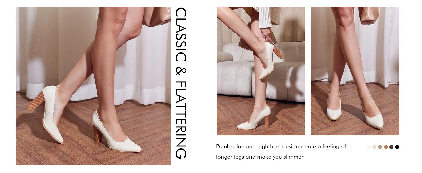 Coutgo Women's Pumps, Chic Pointed Toe Chunky Block Heels in Faux Leather, Lightweight Slip-On for Dress & Party, Heels For Women, Plain, All Seasons, Shoes For Women Coutgo Women's Pumps, Chic Pointed Toe Chunky Block Heels in Faux Leather, Lightweight Slip-On for Dress & Party, Heels For Women, Plain, All Seasons, Shoes For Women