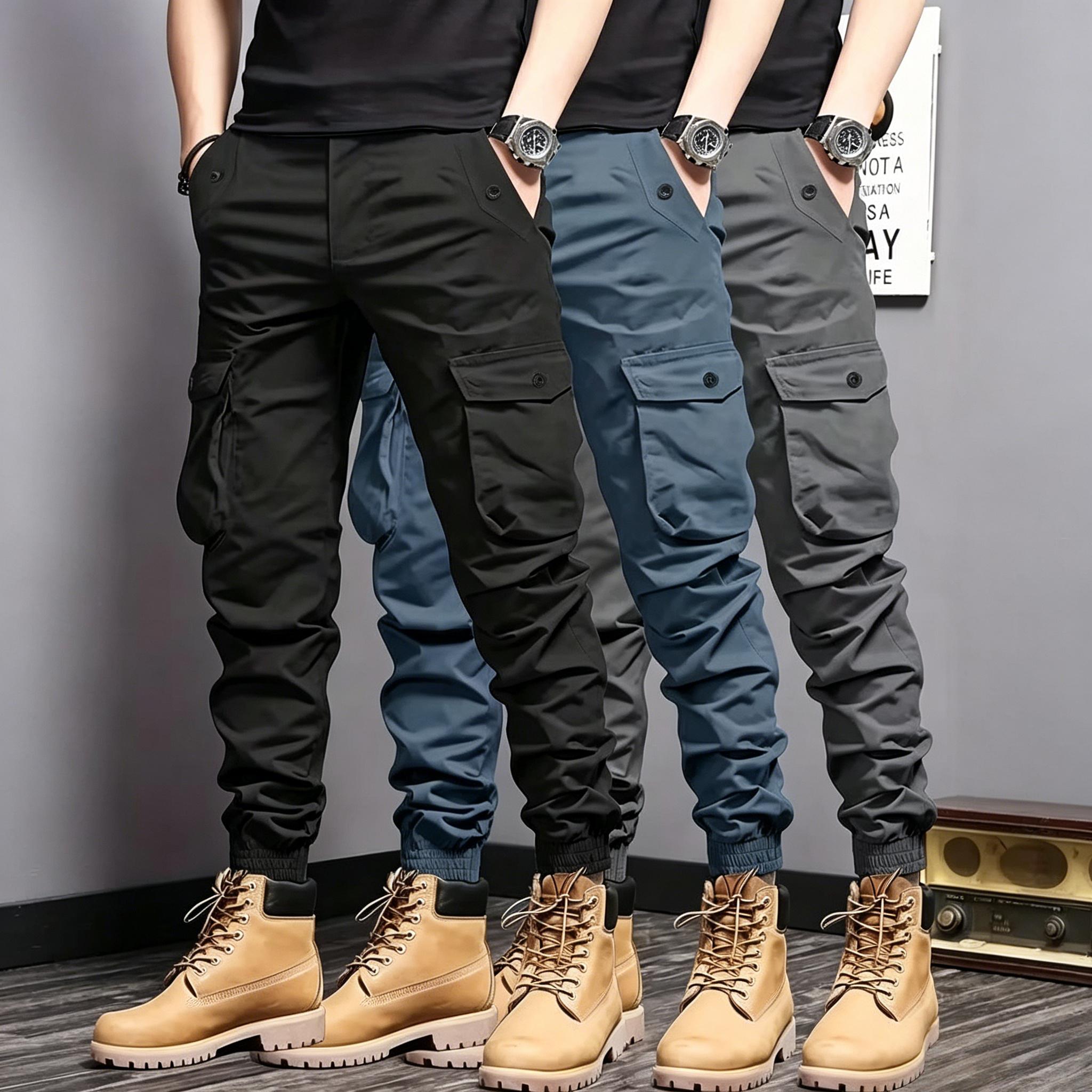 Men’s 3-Pack Multi-Color Cargo Joggers — Multi-Pocket Tactical Casual Long Pants, Versatile Outdoor Workwear Pants Men’s 3-Pack Multi-Color Cargo Joggers — Multi-Pocket Tactical Casual Long Pants, Versatile Outdoor Workwear Pants