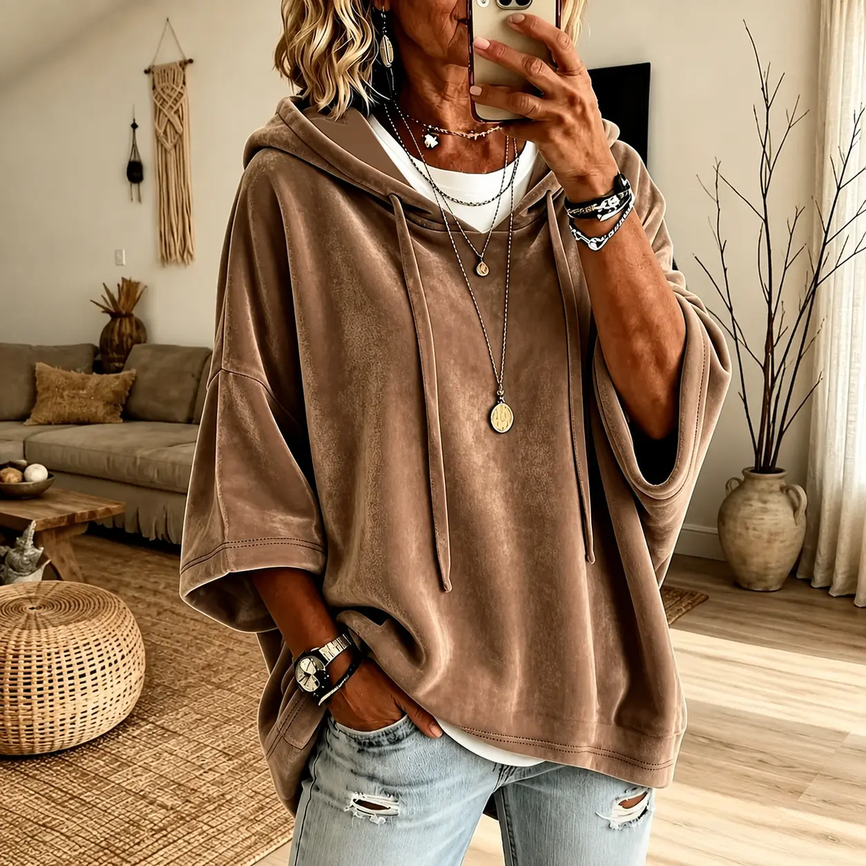 Women's Minimalist Velvet Hoodie