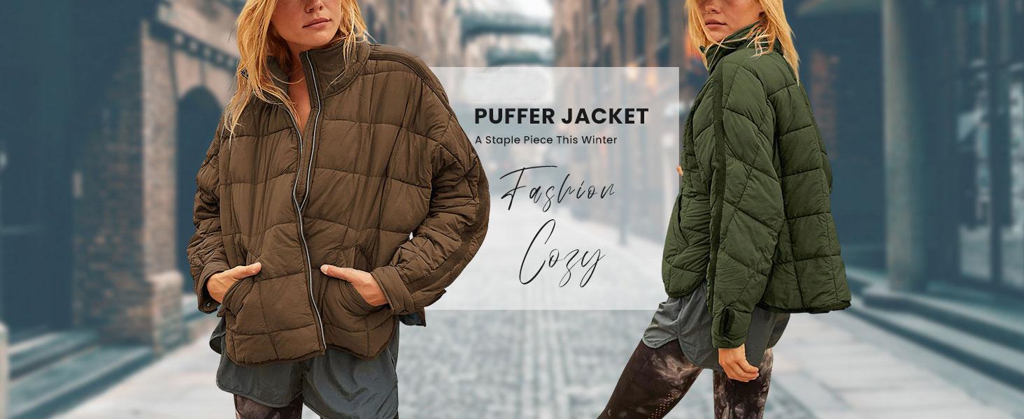 UANEO Women's Quilted Puffer Jackets Lightweight Zipper Short Padded Coat With Pockets TikTokShopBlackFriday Long Sleeve