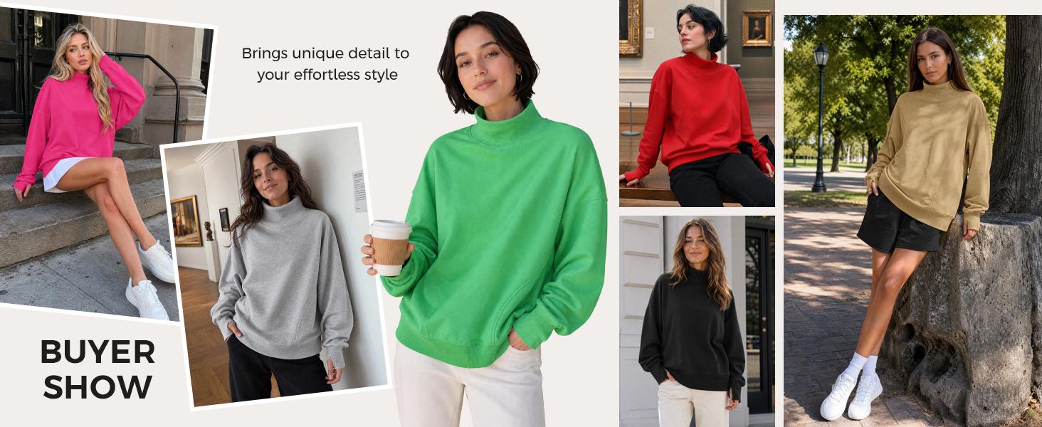 Fisoew Women's Oversized Mock Neck Sweatshirt Cozy Funne Neck Pullover with Thumbholes Casual Loungewear Top,back to school,back to school shopping Fisoew Women's Oversized Mock Neck Sweatshirt Cozy Funne Neck Pullover with Thumbholes Casual Loungewear Top,back to school,back to school shopping