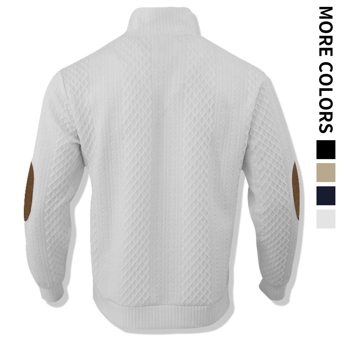 Men's 3-Pcs Jacquard Stand Collar Henley Tops - Menswear, Longsleeves, Neckline Button, Minimalist Street Sporty Chic Casual Chic Sweatshirt, Casual Wear