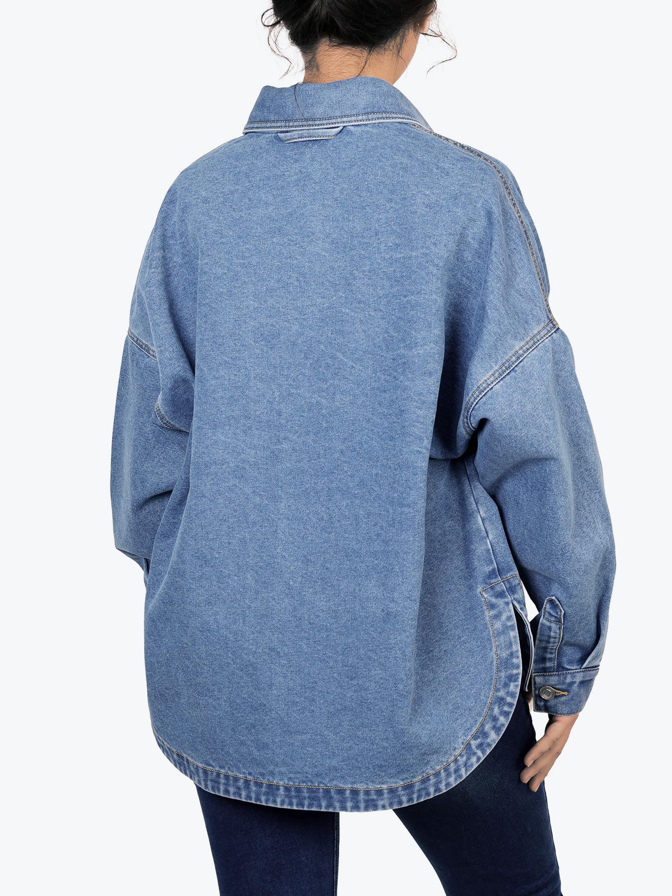Long Sleeve Denim Jacket for Women,Drop Shoulder Curved Hem Denim, Classic Button Down Denim Jacket with Chest Pockets, Fashion Women's Clothing for Daily Wear, Vintage Western Trucker Jacket, Outerwear Long Sleeve Denim Jacket for Women,Drop Shoulder Curved Hem Denim, Classic Button Down Denim Jacket with Chest Pockets, Fashion Women's Clothing for Daily Wear, Vintage Western Trucker Jacket, Outerwear