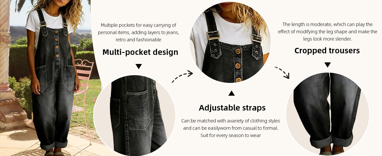 Chouyatou Vintage Loose Wide Leg Jean Bib Overalls Women’s Y2K Button Front Denim Overall Pants One-Piece Romper Jumpsuit Chouyatou Vintage Loose Wide Leg Jean Bib Overalls Women’s Y2K Button Front Denim Overall Pants One-Piece Romper Jumpsuit