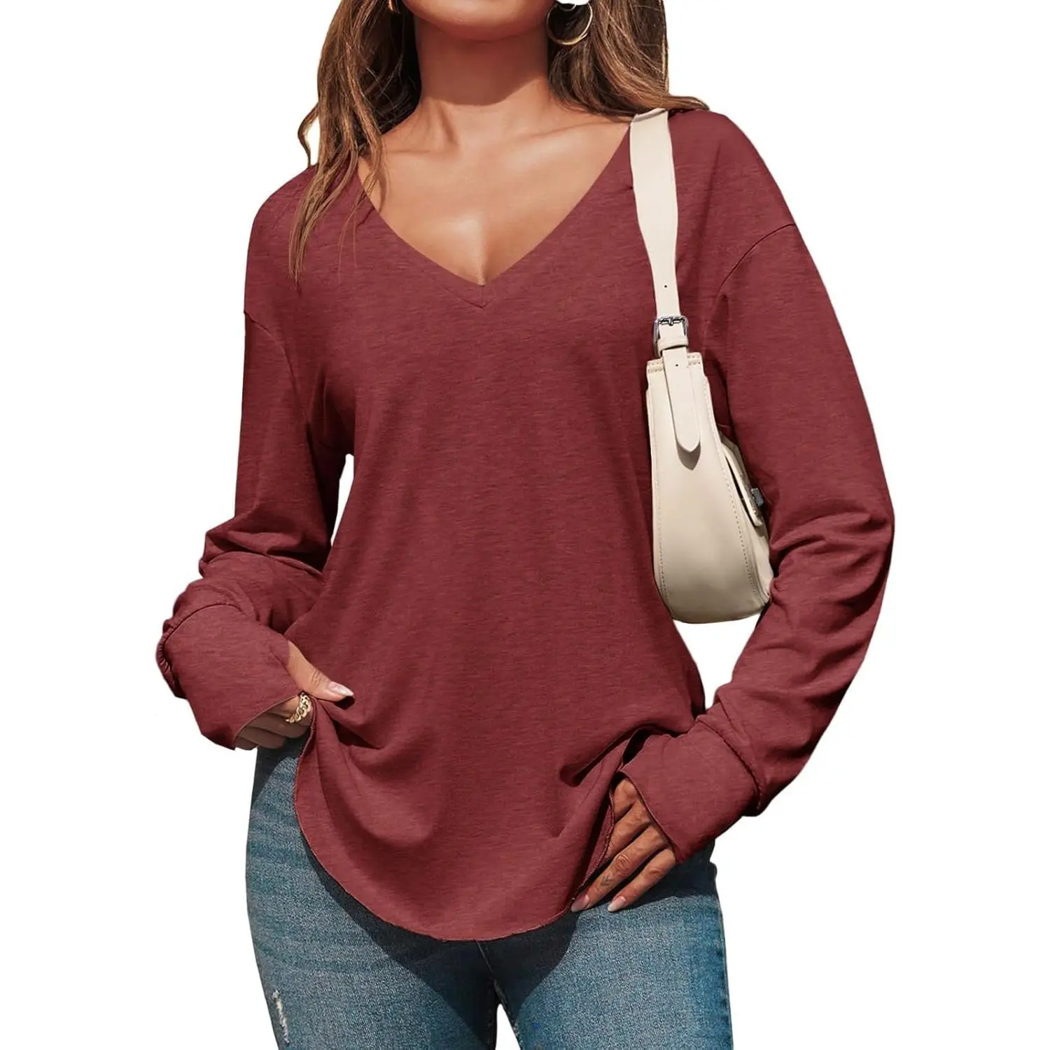 Women's deep V-neck long top