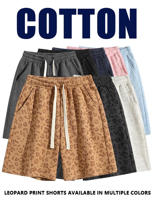 Men's Cotton Blend Sweat Shorts Casual Athletic Lounge Shorts with Pockets, Leopard Print & Acid Wash Loose Fit Drawstring Gym Shorts for Summer Workout
