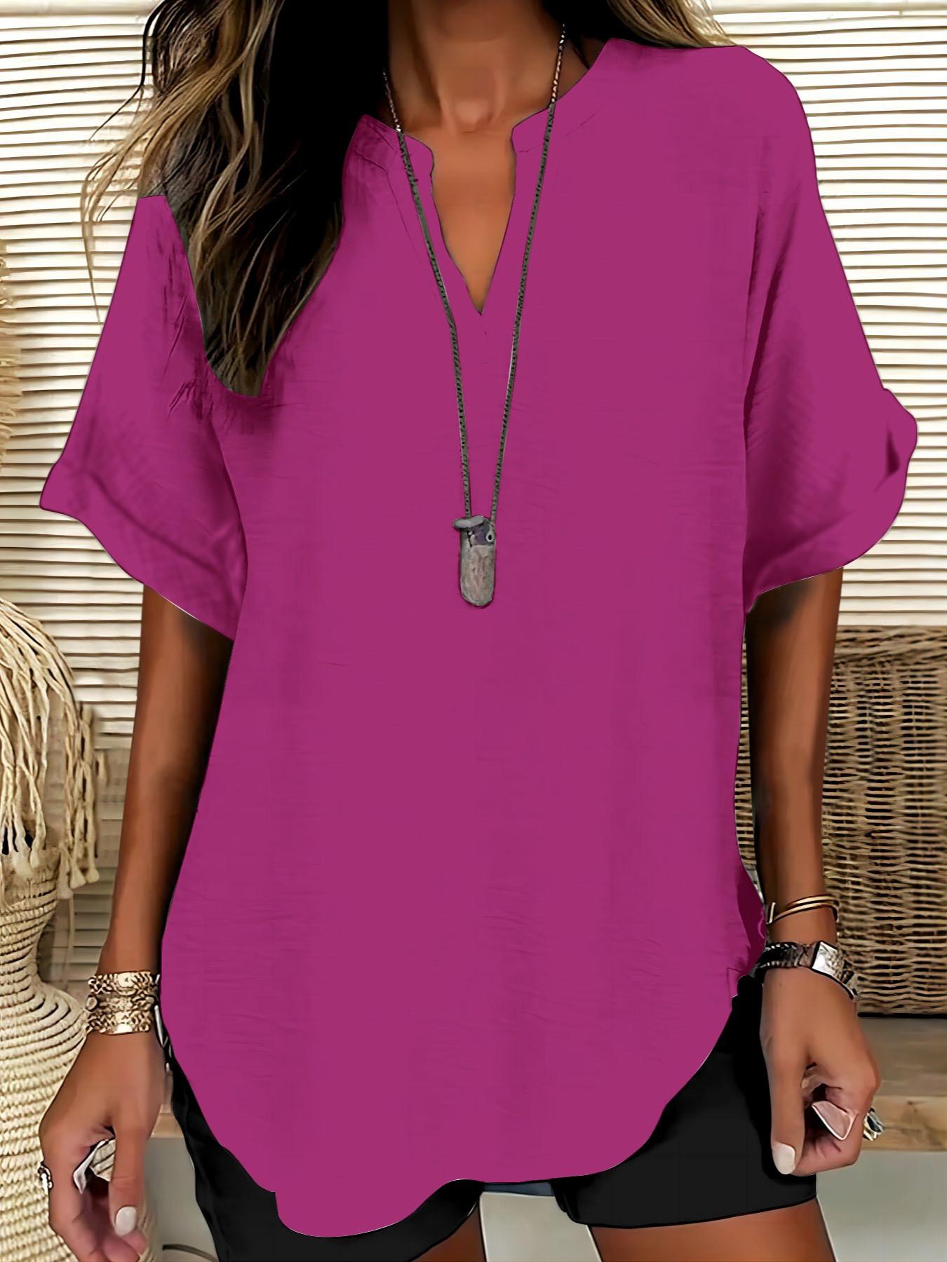 Elegant Minimalist Polyester V Neck Loose Fit Short Sleeve Blouse Shirt for Women, 100% Polyester, Regular Length, 145g/m², Casual Everyday Weekend Top Womenswear Elegant Minimalist Polyester V Neck Loose Fit Short Sleeve Blouse Shirt for Women, 100% Polyester, Regular Length, 145g/m², Casual Everyday Weekend Top Womenswear