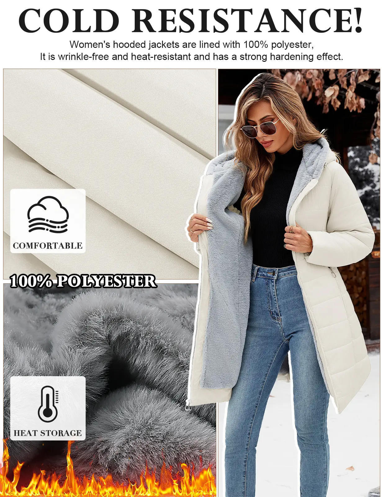 Women's Winter Thickened Down Jacket Warm Long Puffer Coat Fleece Lined Parka Outerwear with Faux Fur Hood Tops Womenswear Long Sleeve
