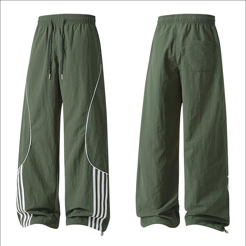 Men's Loose-Fit Wide-Leg Nylon Casual Pants - Printed Graphical Stripes, Drawstring Elastic Waist, Utility Pockets, Cool Breathable, All-Season Streetwear Clothing for Everyday Wear, Basketball, Wide-Leg Trousers
