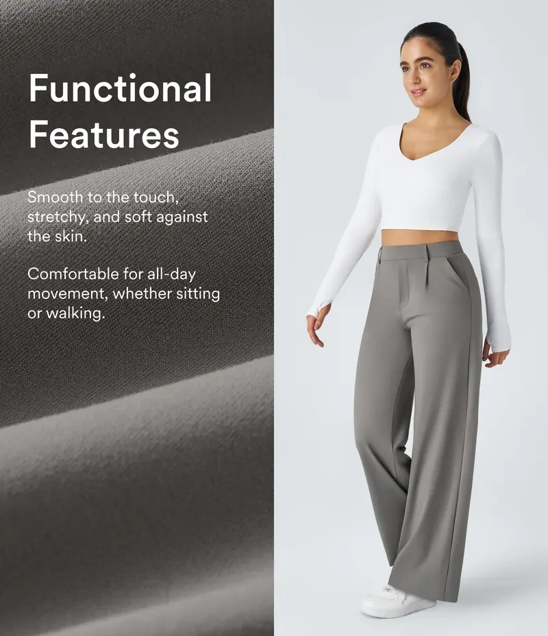 High-waisted straight-leg work trousers with pockets