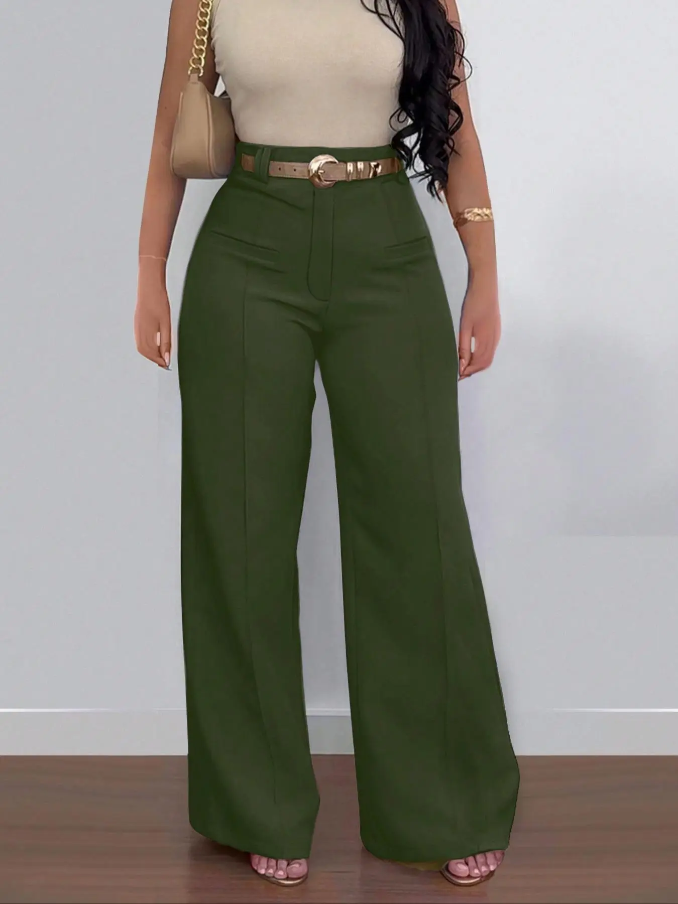 Women's Plain Pocket Wide Leg Stretchy Jersey Pants, Casual Minimalist Pants, Casual Comfy Trousers for Spring & Fall, Women's Bottoms for Daily Wear, Casual Fashion Pants, Blue, Casual Fitted Bottoms Women's Plain Pocket Wide Leg Stretchy Jersey Pants, Casual Minimalist Pants, Casual Comfy Trousers for Spring & Fall, Women's Bottoms for Daily Wear, Casual Fashion Pants, Blue, Casual Fitted Bottoms