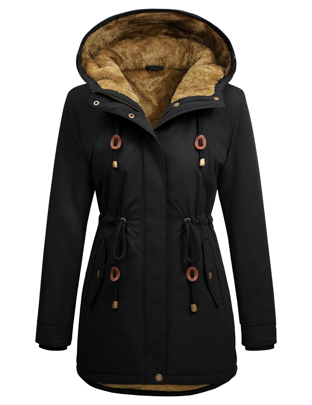 UMIPUBO Women's Fleece Lined Warm Parka Jacket - Water Repellent, Hooded, Long Sleeve, with Pockets, Warm & Cozy Women's Fleece Jackets for Daily Commute, Casual Tops Womenswear Outerwear Autumn Outerwear Casual Outdoor Outerwears