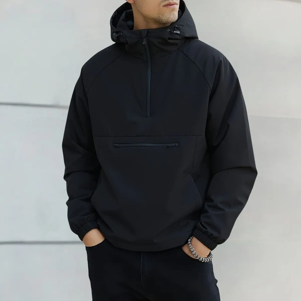 Men's Beige Hoodie - Zippered Pockets, Medium Size, Spring & Autumn Casual Menswear Tops, Long Sleeve Plain Mens Clothing Comfortable Stylish Jacket, Sweatshirts