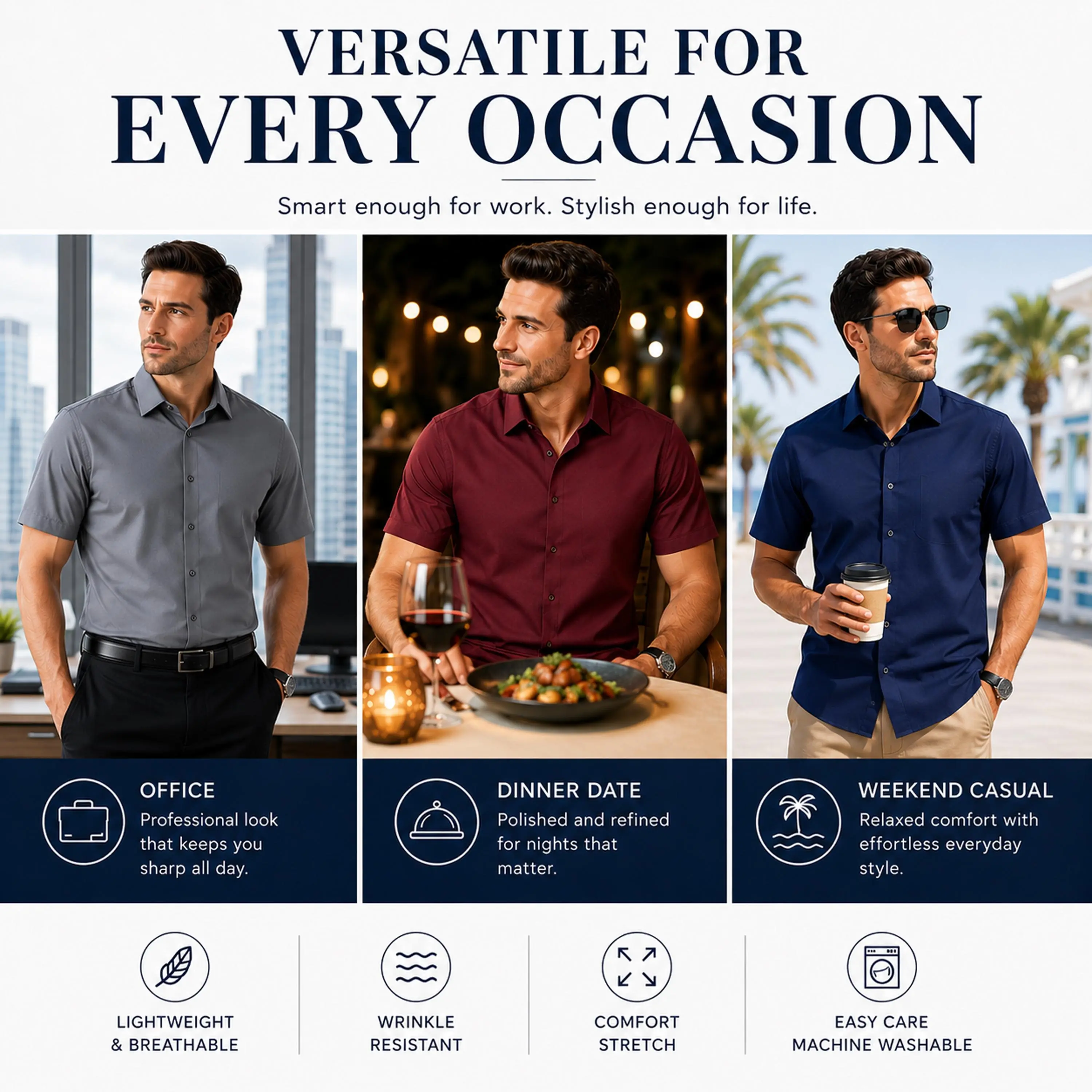 Men's Short-Sleeve Stretch Dress Shirt