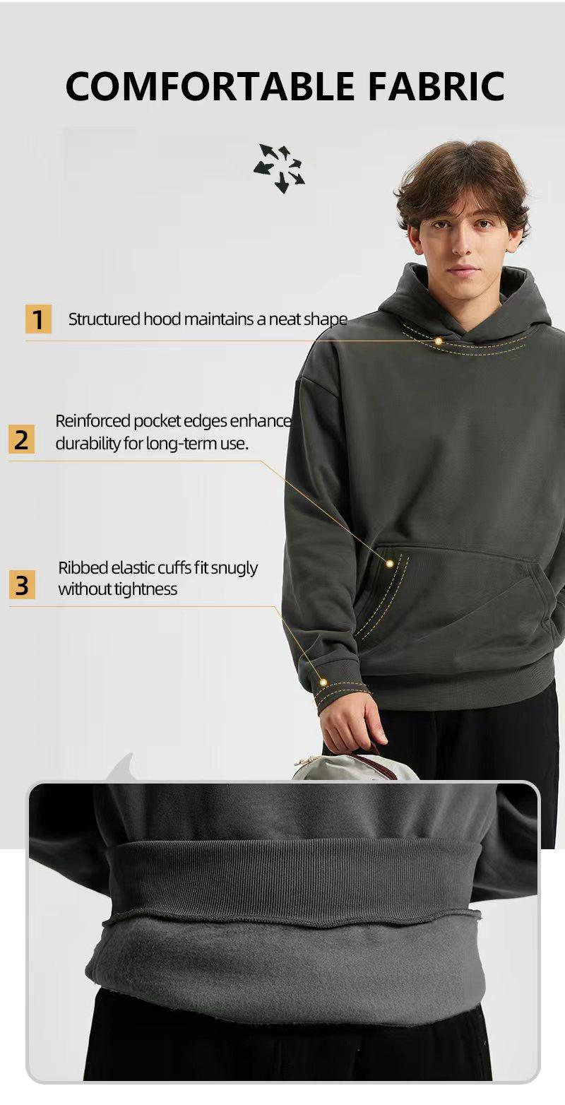 Men's Hoodie Cotton Blend Long Sleeve Pullover Regular Fit Soft Breathable Durable Everyday Comfort Machine Washable Casual Outdoor Urban Street Wear Black Beige