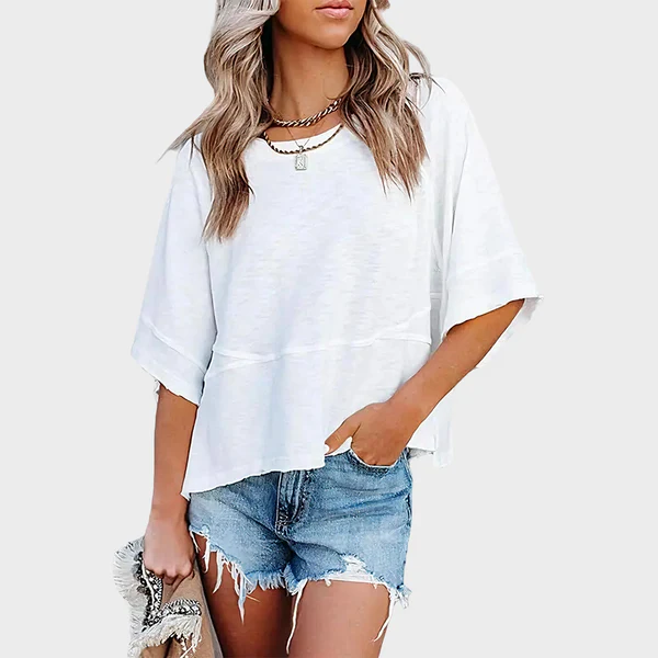 Panel Solid Color Flared Sleeve T-Shirt