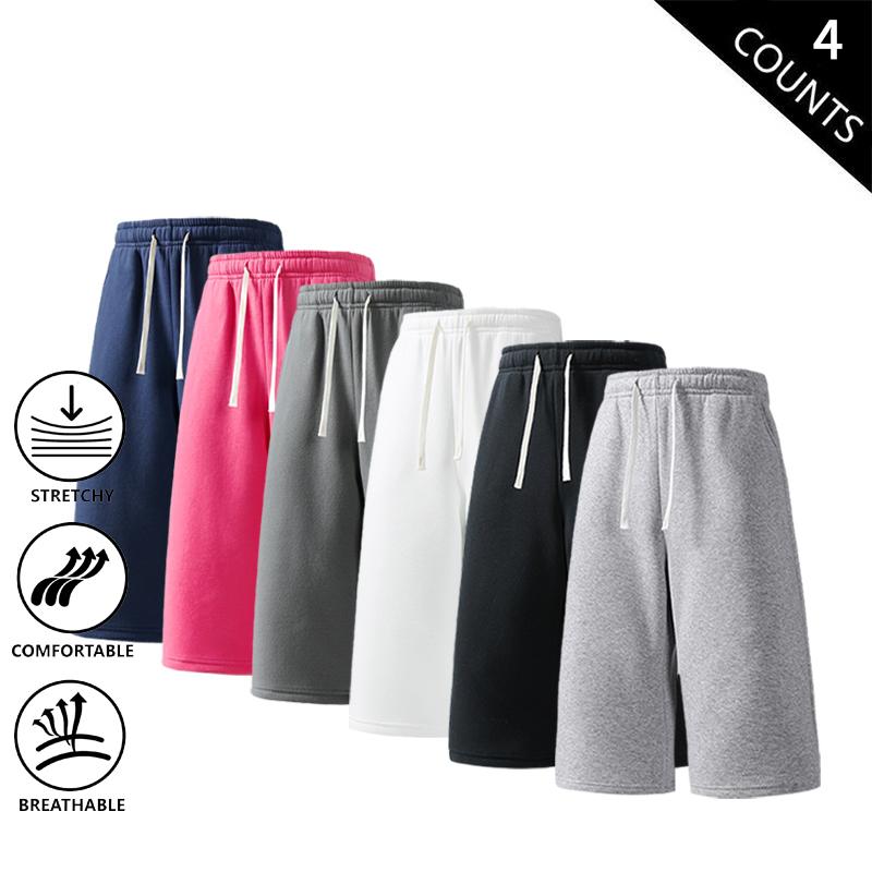 4-Pack Men’s Casual Sweat Shorts, Stretchable Breathable Knee-Length Shorts with Elastic Waist 4-Pack Men’s Casual Sweat Shorts, Stretchable Breathable Knee-Length Shorts with Elastic Waist