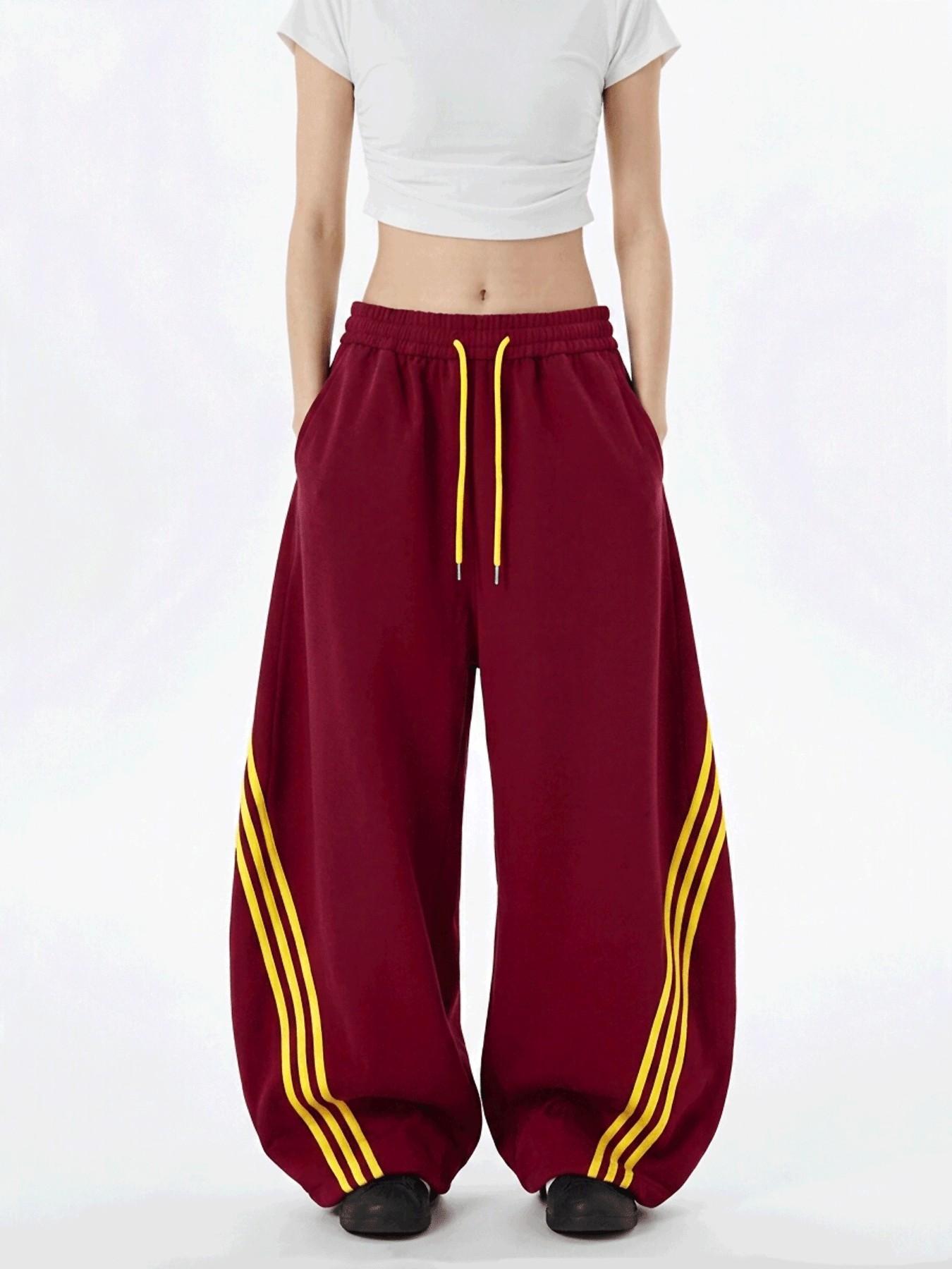 Summer Retro Striped Pattern Wide-Leg Pants, Women's Outdoor Sportswear, Casual Sporty Pants, Fashion Casual Drawstring Waist Long Pants, Gift for Her Summer Retro Striped Pattern Wide-Leg Pants, Women's Outdoor Sportswear, Casual Sporty Pants, Fashion Casual Drawstring Waist Long Pants, Gift for Her