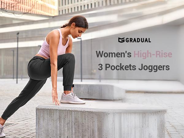 [Clearance] G Gradual Women's High Waisted Tapered Joggers - Athletic Sweatpants with Zip Pockets, Drawstring for Workout, Lounge, Workout Wear, Fitted, Training Jogger Trousers, Drawstring Sports Pants