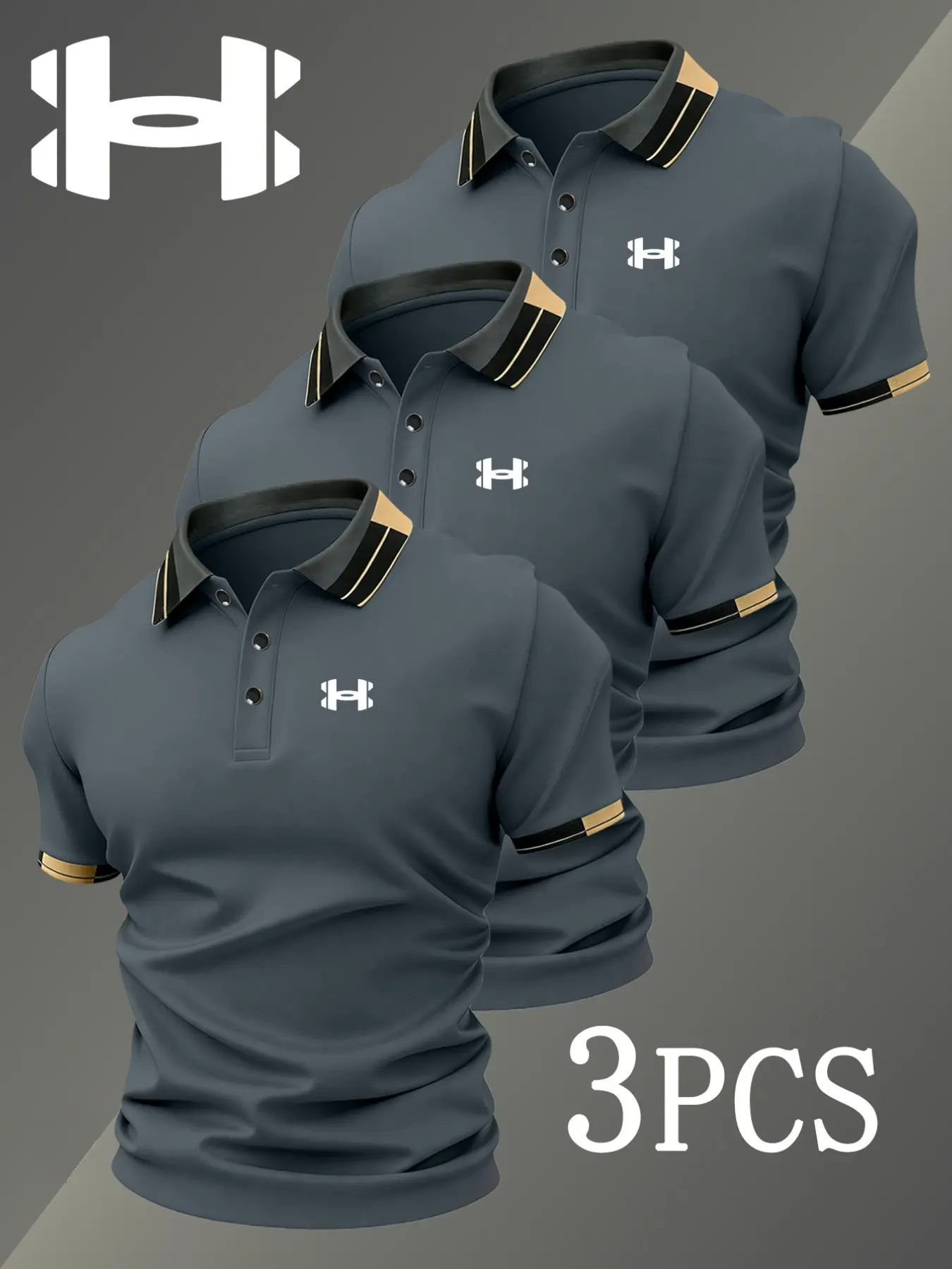 Men's Golf Polo Shirts Set with Logo Print and Geometric Pattern
