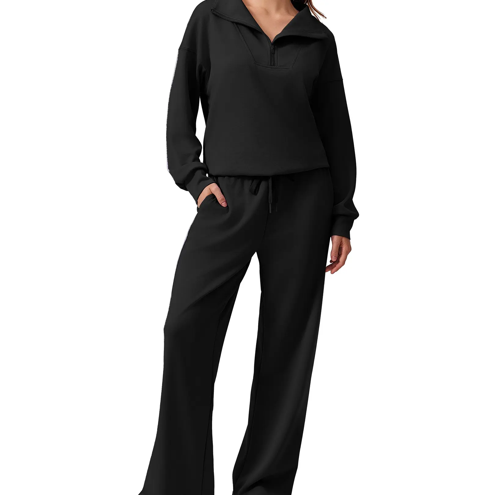 Women's two-piece sportswear set (includes long-sleeve half-zip sweatshirt and athletic pants)