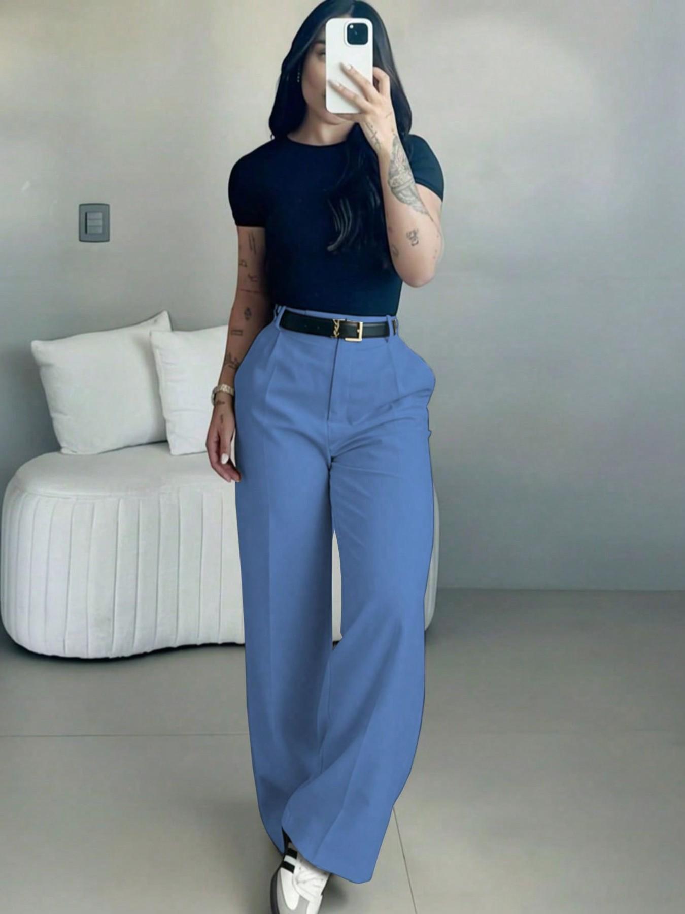 Women's High-Waisted Suit Pants, Loose Straight Leg, Flowy Drape Long Trousers, Versatile Daily Wear, Casual, Office Style, Slimming Effect, Fit