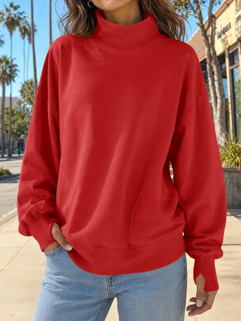 Women's Loose Mock-Neck Sweatshirt