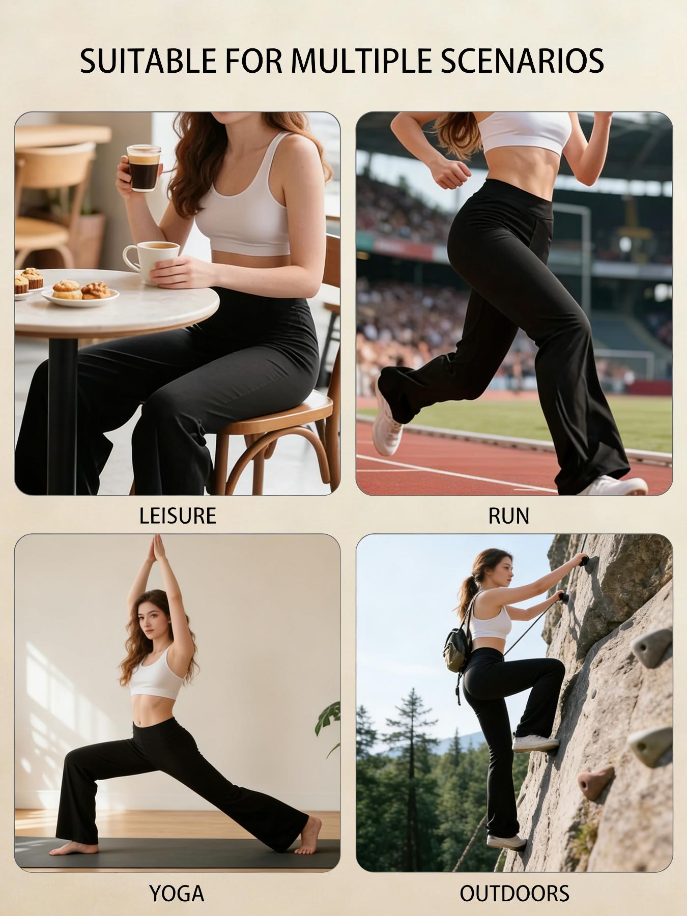 Women's high-waisted stretch 3-pack black grey red flared pants set | Fashion yoga flare pants, casual slimming trousers, fitness wide-leg pants, daily solid color sweatpants, sporty loungewear