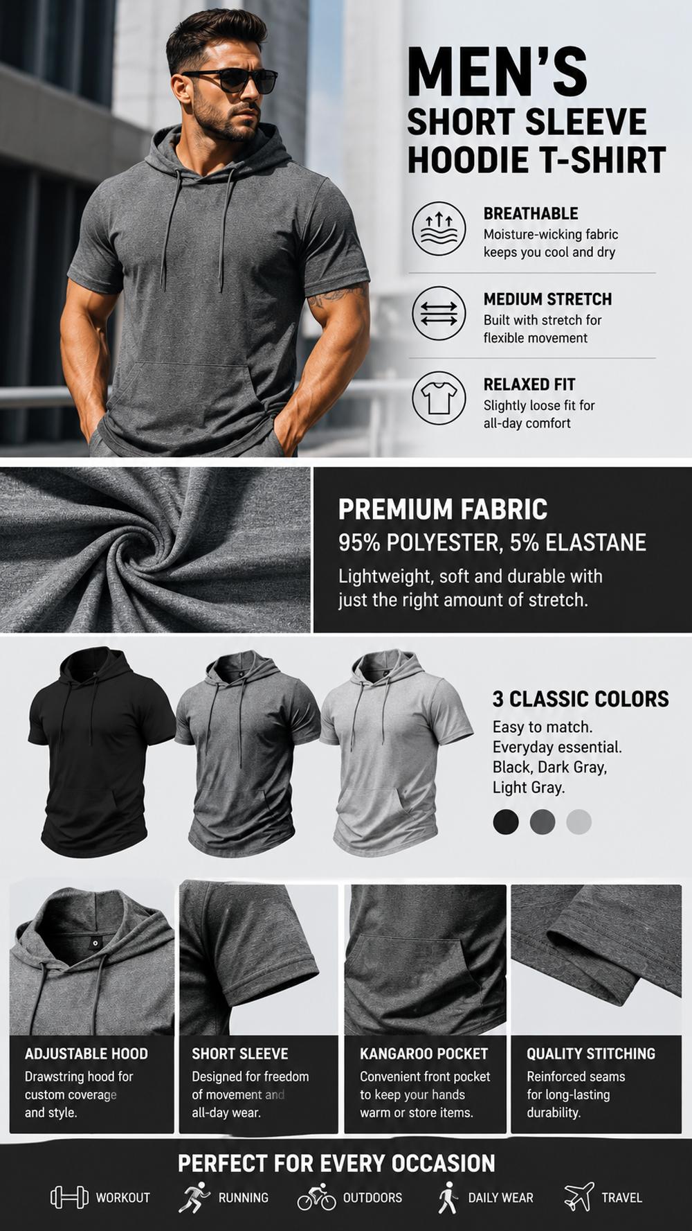 3-Pack Men’s Lightweight Summer Hooded Short-Sleeve T-Shirt - Trendy Streetwear Hoodie Tops for Everyday Wear, Casual Outings, Vacations, Sports & Trips; Perfect Birthday Gift for Boyfriend, Husband; Great for Fishing, Basketball, Camping, Gym, Workouts 3-Pack Men’s Lightweight Summer Hooded Short-Sleeve T-Shirt - Trendy Streetwear Hoodie Tops for Everyday Wear, Casual Outings, Vacations, Sports & Trips; Perfect Birthday Gift for Boyfriend, Husband; Great for Fishing, Basketball, Camping, Gym, Workouts