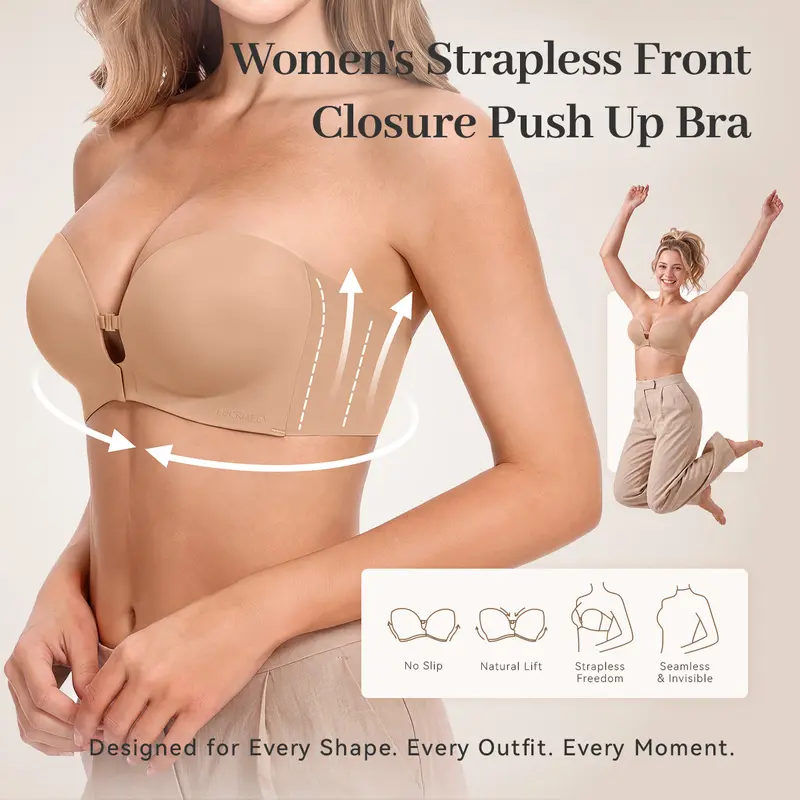 Women's Strapless Front-Closure Push-Up Bra