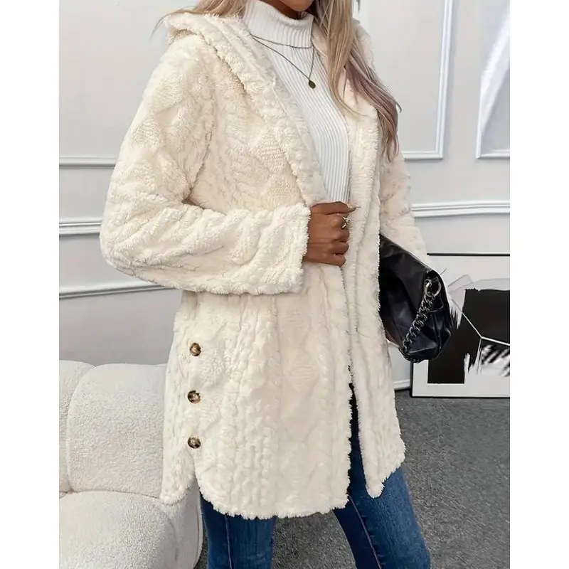 Women's Spring Fashion Jacquard Long-Sleeve Hooded Cardigan