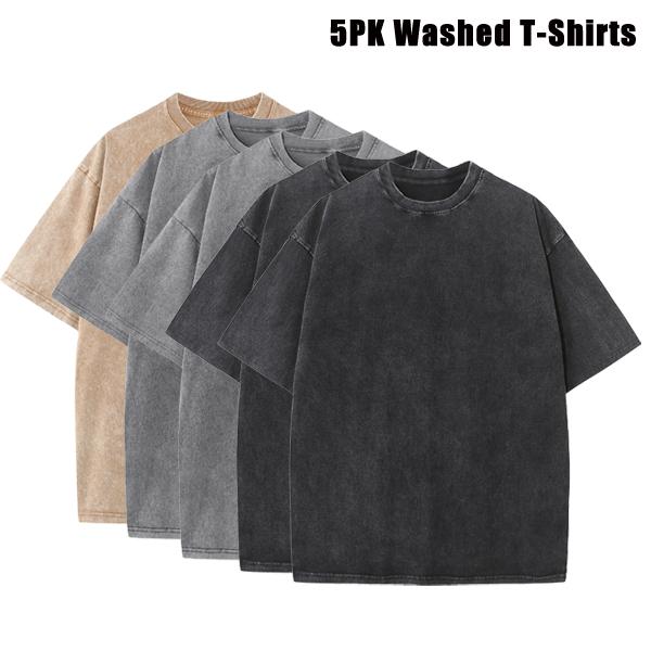 5PCS Men&rsquo;s Extra Large Fitness Retro Heavyweight T-Shirts, Pure Cotton Sports Acid Wash Loose Fit, Summer Sweat Absorption, Multiple Colors