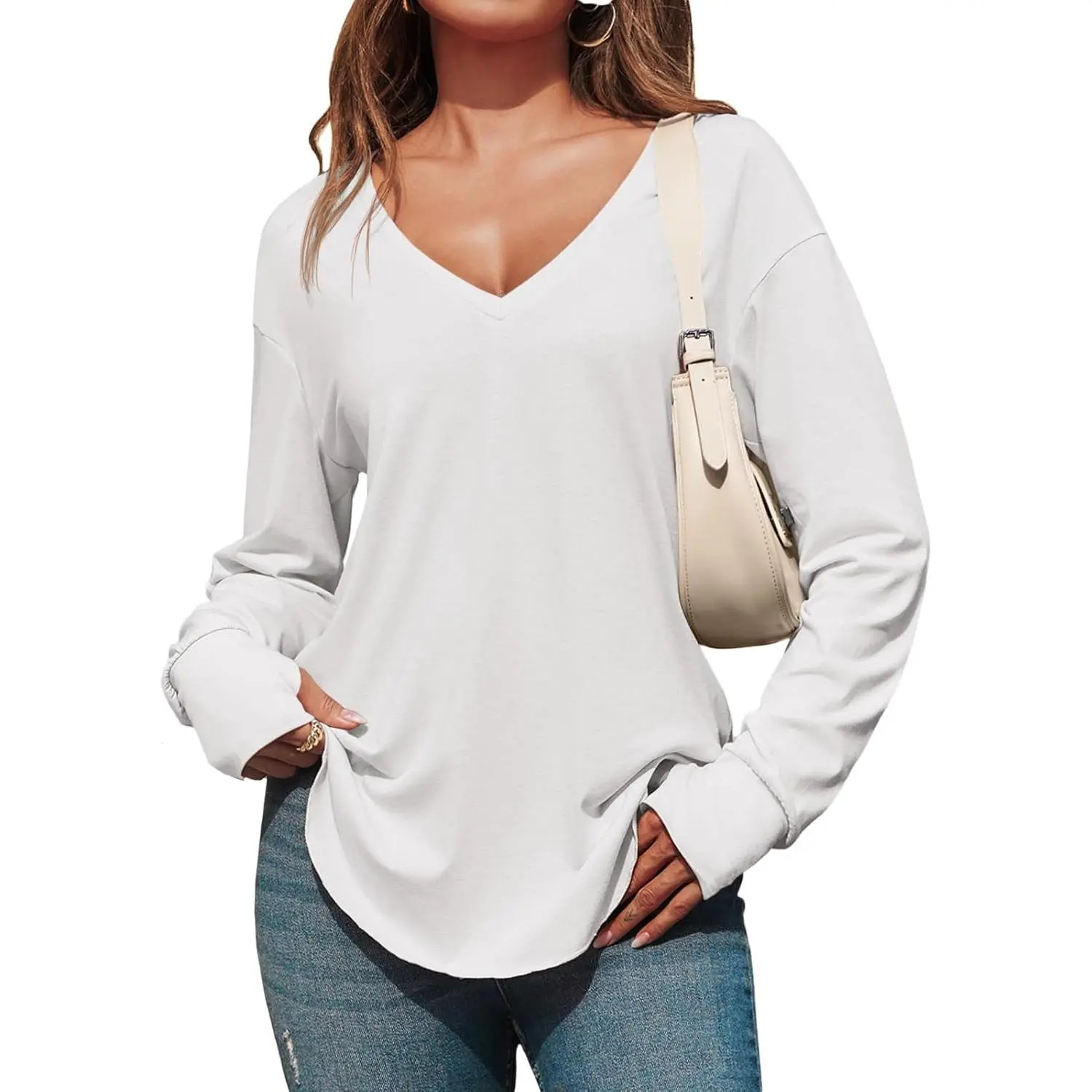 Women's deep V-neck long top