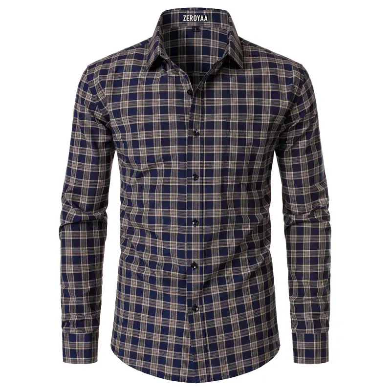 Men's Long-Sleeve Plaid Dress Shirt – Slim-Fit Button-Down
