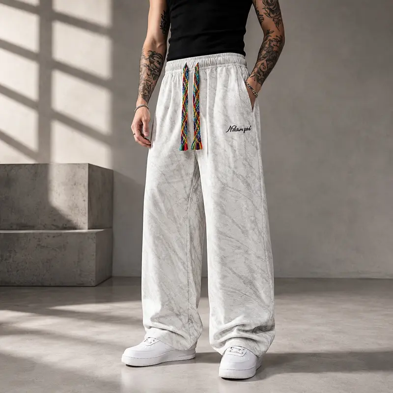 Unisex marble-print wide-leg sweatpants