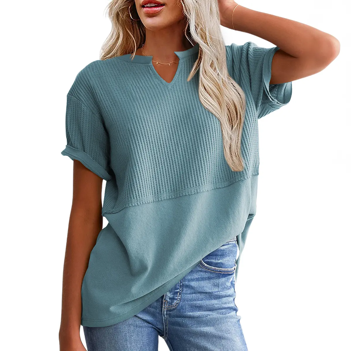Women's Long Waffle-Knit Top