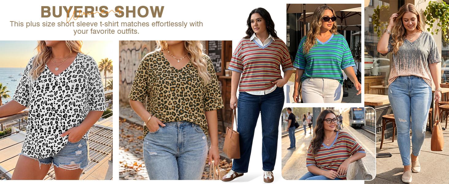 Tankaneo  Women's Plus Size V Neck T Shirts Summer Half Sleeve Tees Casual Loose Fit Cotton Tunic Tops