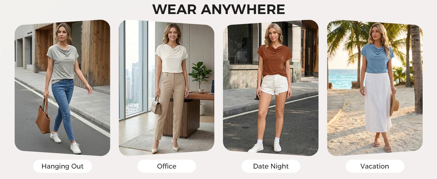 Fisoew Women's Dressy Short Sleeve Cowl Neck Sleeve Shirt Basic, Comfortable, Minimalist Business Casual Women's Tops for 2026 Spring Summer Work Office Style Wear, Fits, Blouses,back to school,back to school shopping, Shortsleeve Fisoew Women's Dressy Short Sleeve Cowl Neck Sleeve Shirt Basic, Comfortable, Minimalist Business Casual Women's Tops for 2026 Spring Summer Work Office Style Wear, Fits, Blouses,back to school,back to school shopping, Shortsleeve