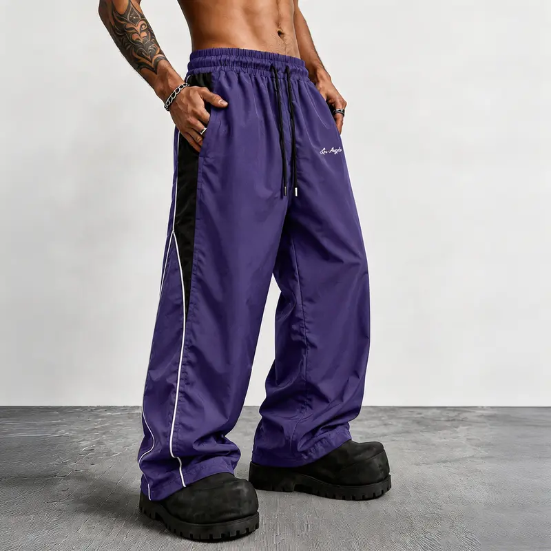 Men's Wide-Leg Casual Pants with Contrast Reflective Strips