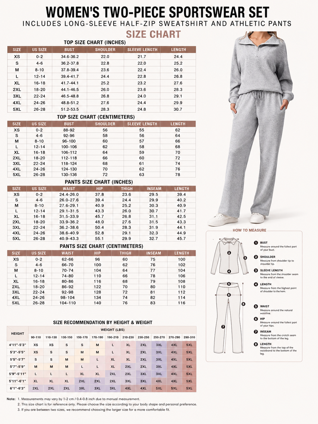 Women's two-piece sportswear set (includes long-sleeve half-zip sweatshirt and athletic pants)