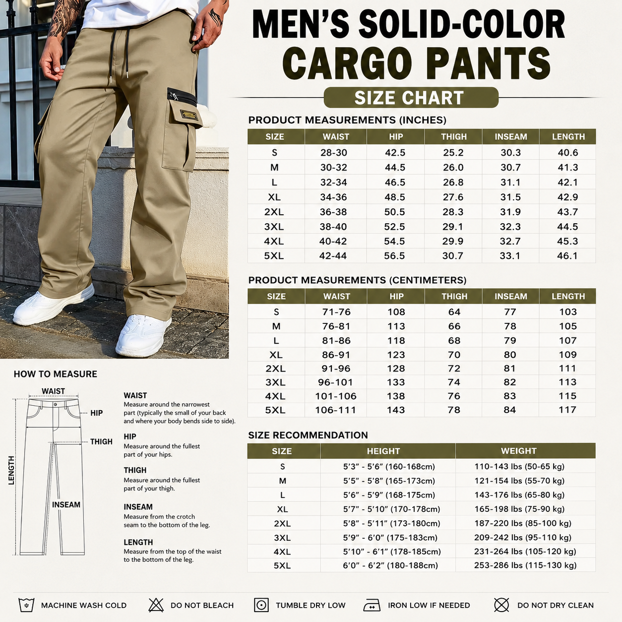 Men's Solid-Color Cargo Pants